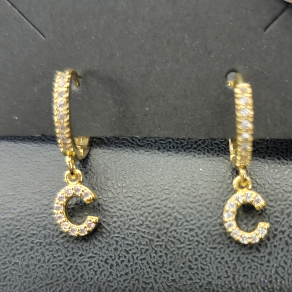 Gold C Initial Earrings